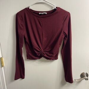 Red Twist Front Long Sleeve Crop